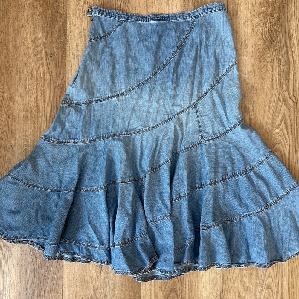 Vintage boho Ralph Lauren jeans a line fit n flare patchwork seam denim skirt - Picture 7 of 9